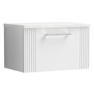 Retro Drawer Wall Hung Vanity Unit with Sparkling White Laminate Worktop - 600mm - Satin White -