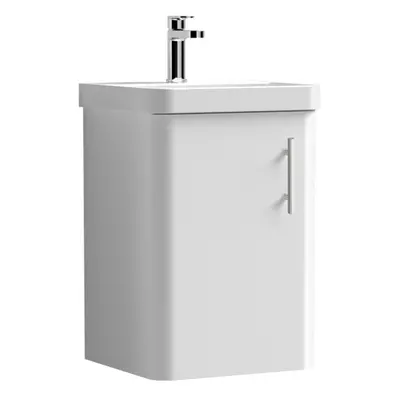 Curve Wall Hung Door Vanity Basin Unit - 400mm - Gloss White with Chrome Knurled Bar Handle (Tap