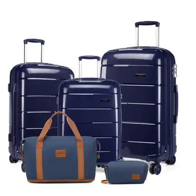 (Navy, 20+24+28 inch + bags) 20/24/28 Inch Hard Shell PP Suitcase With Duffel Bag And Toiletry B