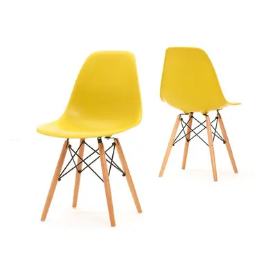 (YELLOW , SINGLE CHAIR ) MOF Dining Chairs Retro Wooden Legs Dining Chair