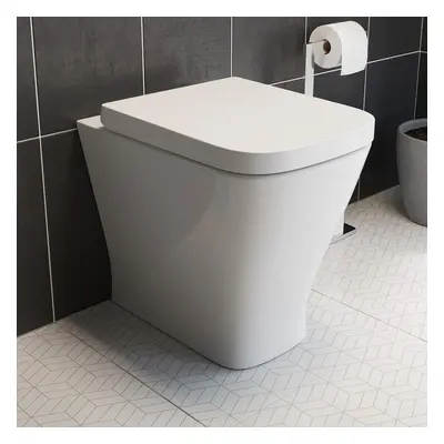 Back to Wall Toilet Pan Soft Close Toilet Seat White Ceramic Modern Space Saving