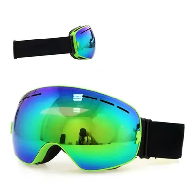 (Frame Green) Ski Goggles Double Layers UV400 Anti-Fog Big Mask Glasses for Skiing Snowboard