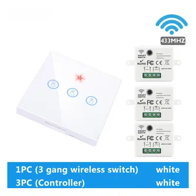 (White, Way Control) Touch Wireless Wall Switch EU Type Smart Switch Wifi Controller Remote/Swit