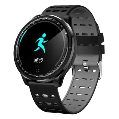 (Grey) 2.5D Mirror IP68 Blood Pressure Oxygen Sport Modes Bluetooth Music Weather Smart Watch