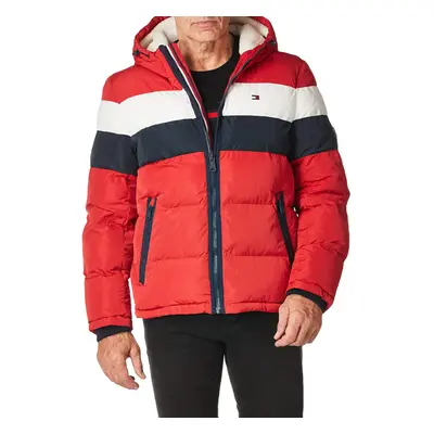 Tommy Hilfiger Mens Hooded Puffer Jacket RedIceNavy Poly Tech XX-Lar