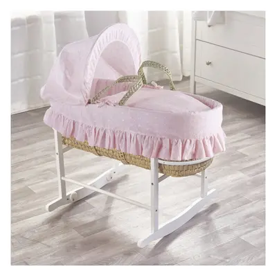 BA Girls Pink Palm Moses Basket with White Rocking Stand