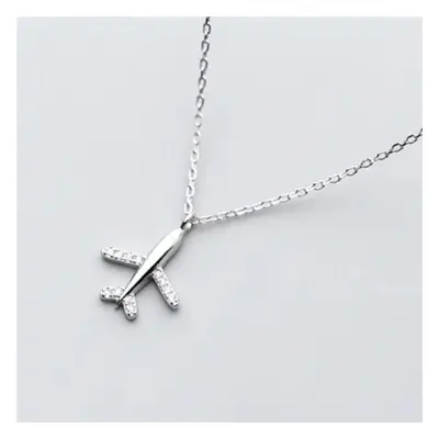 100% Sterling Silver Pave CZ Aircraft Airplane Pendant Necklace for Women Accessories Girlfriend