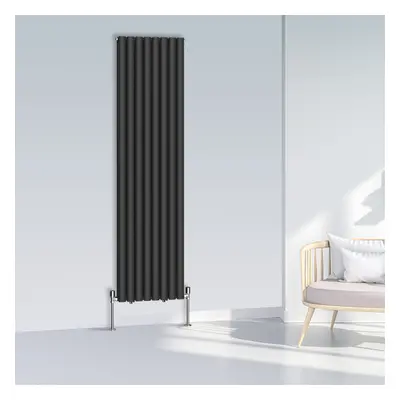 (1800x472mm Double, Black) NRG Oval Column Designer Radiator Horizontal Vertical Central Heating