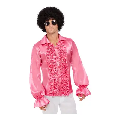 Mens 60's Ruffled Shirt - Hot Pink (Medium)