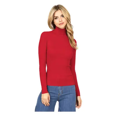 Ambiance Apparel Women's Ribbed Long Sleeve Turtleneck Top (M Red)