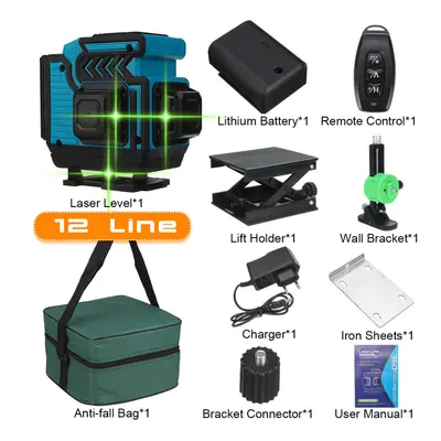 (Blue With Lines) 16/12/8 Line 4D Green Laser Level Meter Horizontal And Vertical Cross Self-Lev