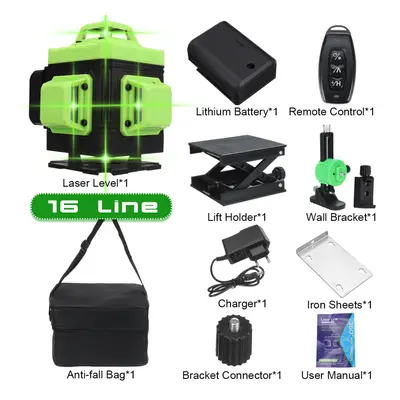 (16 line) 16/12/8 Line 4D Horizontal Vertical Cross Green Light Laser Level Self-Leveling Measur