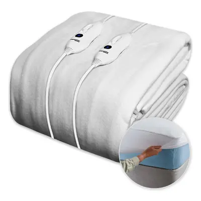 (Double, White) Double Electric Blanket Soft polyester electric blanket with mattress pad, heat 