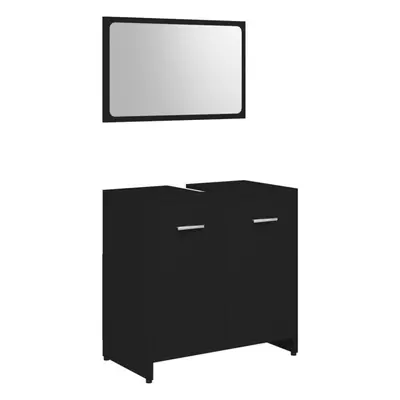 vidaXL Bathroom Furniture Set Black Engineered Wood Cabinet Unit Organiser