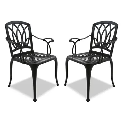 Homeology Positano 2-Large Garden & Patio Bistro Chairs with Armrests in Cast Aluminium Black