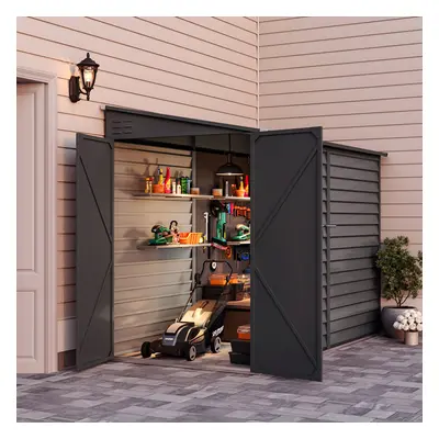 9ft Motorcycle Storage Shed Lockable Steel Garden Bike Shed, Charcoal Black