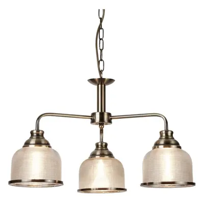 3 Light Ceiling Antique Brass Halophane Glass