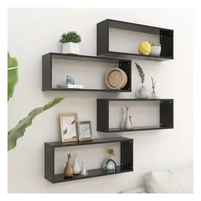 vidaXL 4x Wall Shelf Black Engineered Wood Wall-Mounted Floating Hanging Shelf