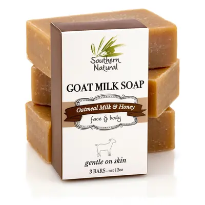 Southern Natural Goat Milk Soap Bar - Pack Oatmeal Milk & Honey - For Dry Sensitive Skin. Natura