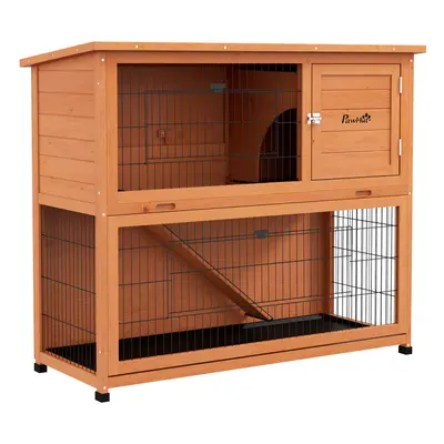 PawHut Wooden Rabbit Hutch Antiseptic Outdoor, for Rabbits, Orange