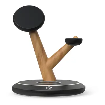 (Black and wood, 1) Tree Shape USB Rechargeable Magnetic Three In One Wireless Charging Stand