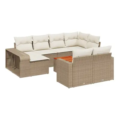 vidaXL Garden Sofa Set Piece with Cushions Outdoor Sofa Beige Poly Rattan