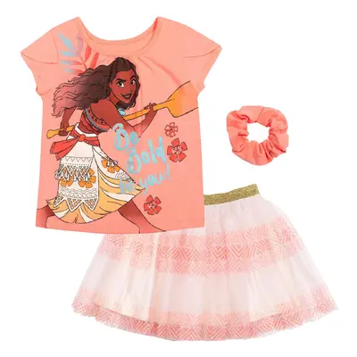 Disney Moana Toddler Girls Graphic T-Shirt Mesh Skirt and Scrunchie