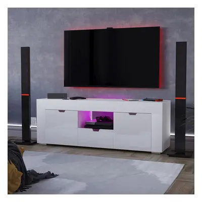 (White) Eclipse Door Drawer LED TV Unit Storage