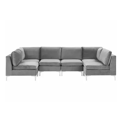 6 Seater U-Shaped Modular Velvet Sofa Grey EVJA