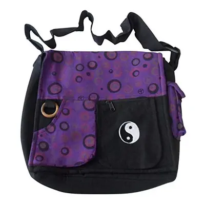 FAIR TRADE COTTON YIN YANG TRAVEL BOHO FESTIVAL SHOULDER BAG SATCHEL SIZES (Purple/Maroon Mix - 