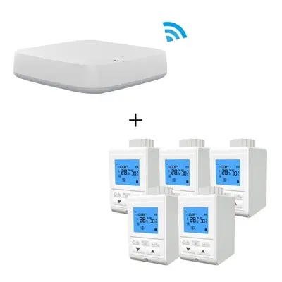 Smart Wireless Gateway HUB+5pcs Thermostat Heater Temperature Controller TRV Thermostatic Radiat