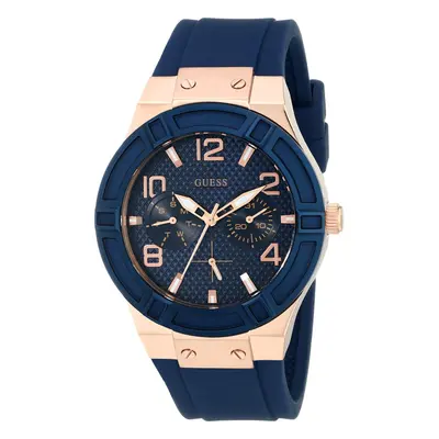 GUESS Women's Rose Gold-Tone Dial with Iconic Blue Stain Resistant Sil