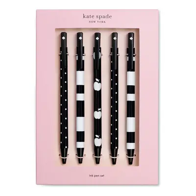 Kate Spade New York Black Ink Pen Set of Cute Plastic Click Pens D