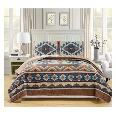 Rustic Western Southwestern Native American Tribal Navajo Design Oversized Bedspread Quilt Set i