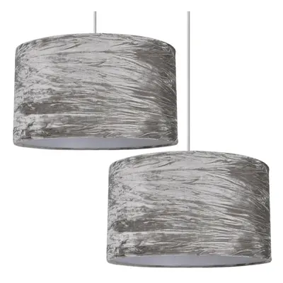 Set Of Grey Crushed Velvet Easy Fit Light Shades