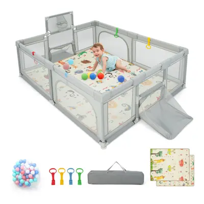 Large Baby Playpen Activity Centre w/ Mat Hoop Soccer Nets &Pull Rings