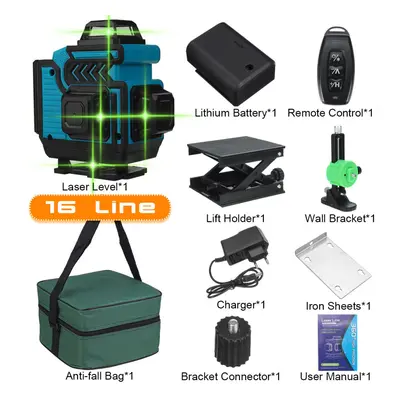 (Blue With Lines) 16/12/8 Line 4D Green Laser Level Meter Horizontal And Vertical Cross Self-Lev