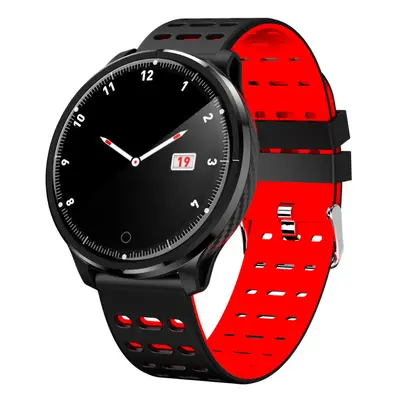 (Red) 2.5D Mirror IP68 Blood Pressure Oxygen Sport Modes Bluetooth Music Weather Smart Watch