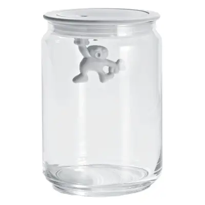 A Di Alessi Glass Gianni Jar A Little Man Holding On Tight Medium Kitchen Box with Hermetic Lid 