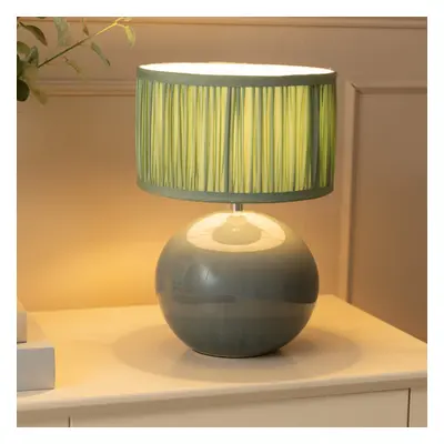 ValueLights Bosco Ceramic Table Lamp with Ruched Green Shade & Bulb