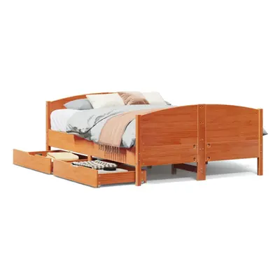 (wax brown, x cm) vidaXL Bed Frame with Headboard Bed Base Bedstead Solid Wood Pine