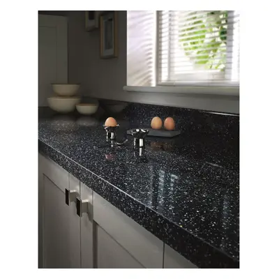 (3000 x 600mm, No Cut) Black Sparkle Square Edge Laminate Kitchen Worktop 40mm