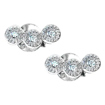 Jewelco London Rhodium Plated Sterling Silver White Cubic Zirconia Trilogy Illusion Set Stud Ear