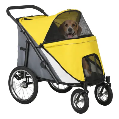 PawHut Foldable Pet Stroller with Cushion, for M, Dogs - Yellow