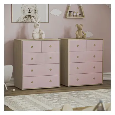 (Pink & Oak) Neptune Set of Chests of Drawers Garment Storage