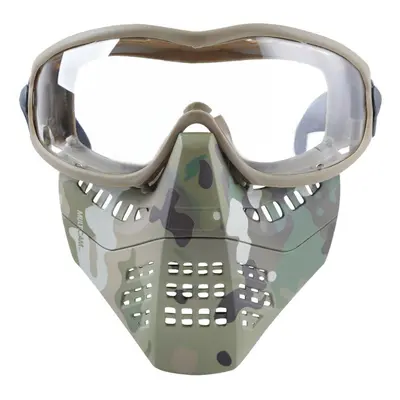 (Clear Lens) Tactical Glasses+Half Face Mask Removable Outdoor CS Military Protective Mask