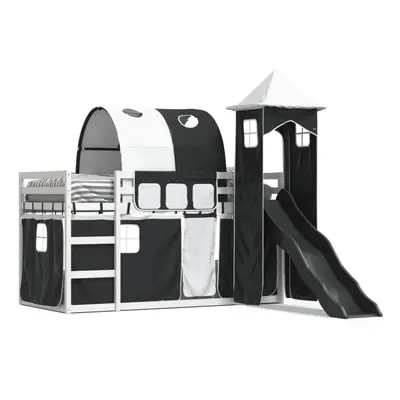 (white and black, x cm) vidaXL Bunk Bed with Slide and Curtains Twin Sleeper