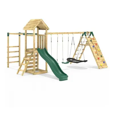 (Pyrennes) Rebo Wooden Climbing Frame with Swings, Slide, Up & over Climbing wall and Monkey Bar