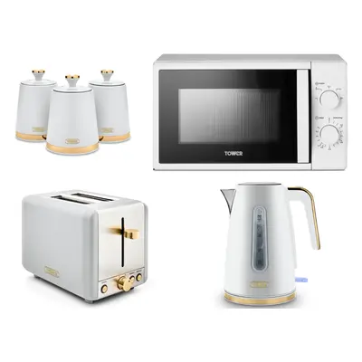 Tower Cavaletto White Jug Kettle Toaster Microwave & Canisters Set