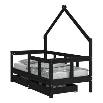 (black, x cm) vidaXL Kids Bed Frame Bedstead Bed Base with Drawers 90x190 cm Solid Wood Pine